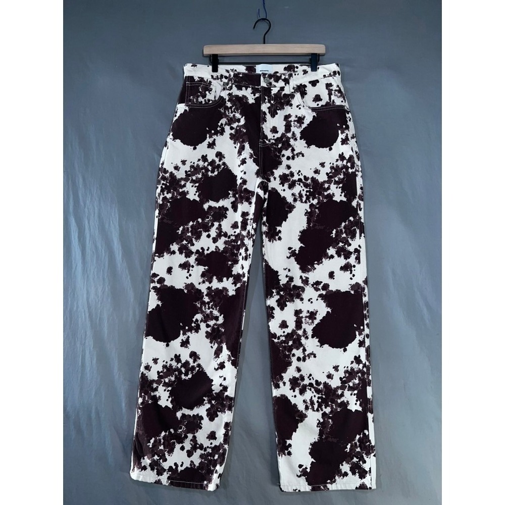 Reformation Val 90s Mid Rise Straight Jeans Cow Print Rigid Denim Size 31
